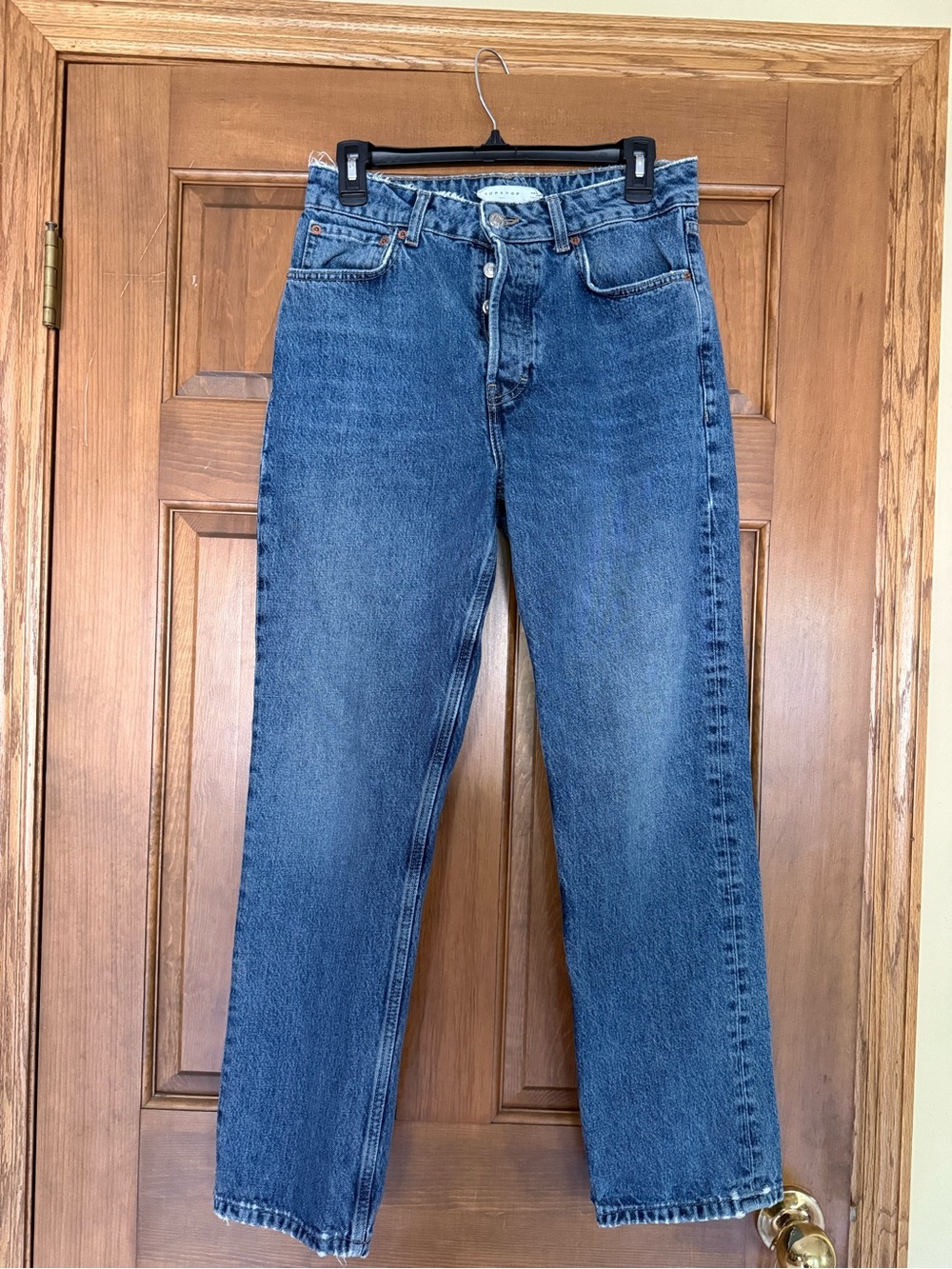 Topshop Women's Straight Jeans in Blue Wash